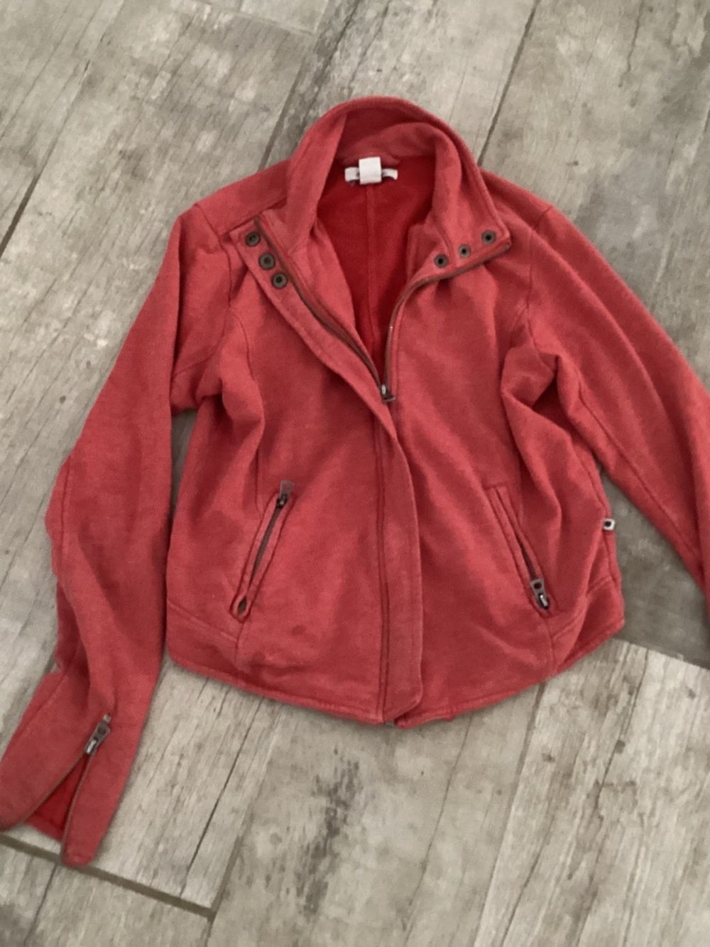Lucky brand zip up cotton jersey sweatshirt jacket coat light weight medium red